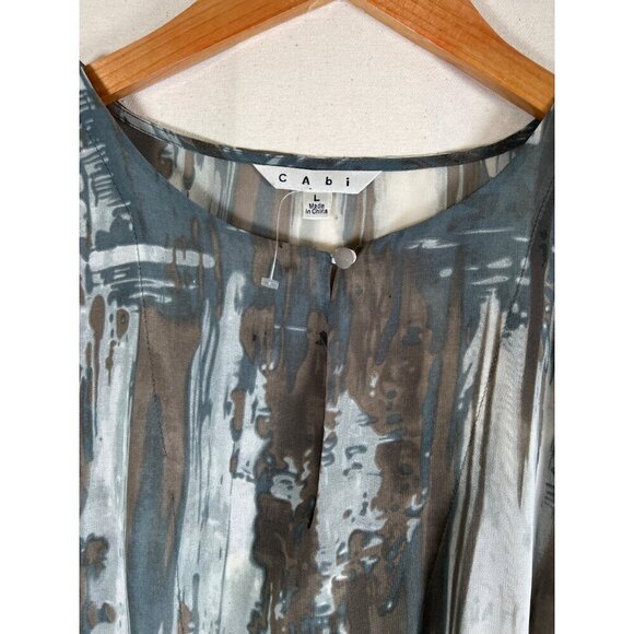 Cabi Womens Size L Tunic Top Sleeveless Sheer Earthy Colors in an Abstract Print - Picture 5 of 13